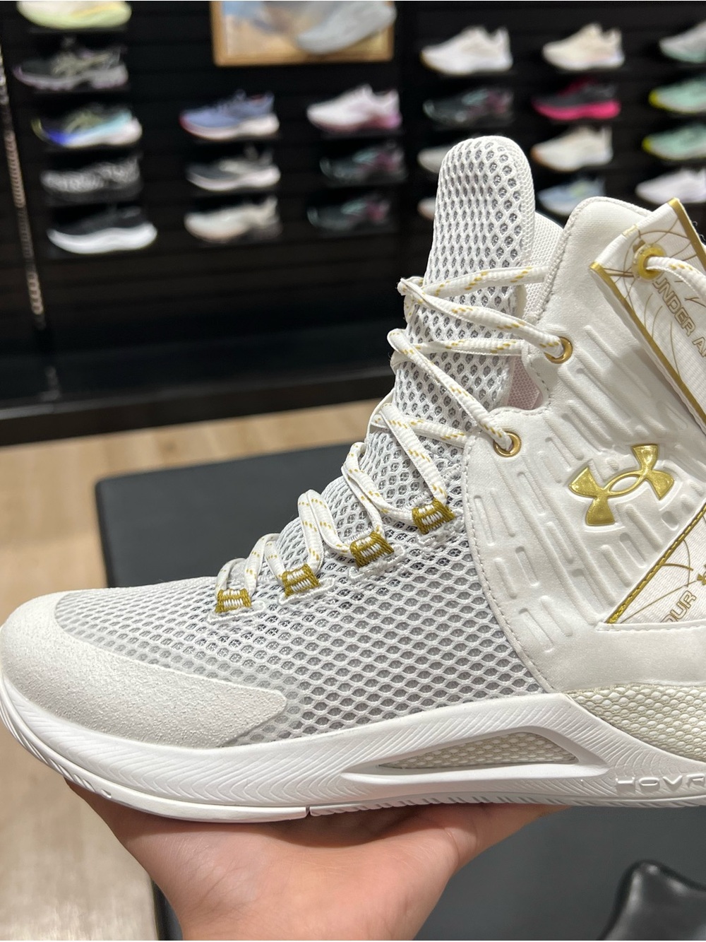 Under Armour White & Gold High-Top Athletic Shoes